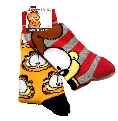Paquete de 2 calcetines Garfield gráficos Odie perro gato rojo naranja dibujos animados nuevos O/S Foto 1 de 4