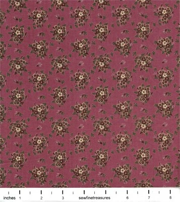 种植园大约 1800 年代迷你花卉花束粉红色 Ro Gregg 复古织物 1/4 码 — 第 1/4 张图片