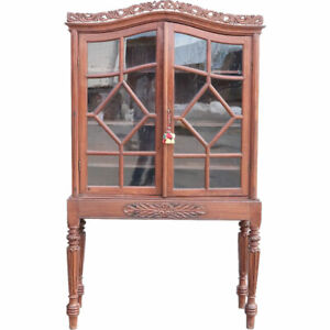 Antique Indo-Portuguese Rosewood & Glass Display Cabinet on Stand c. 1830