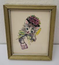 "Sac à main et miroir chapeau floral fille vintage photo chaton 4,75 x 5,75"
