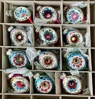 12 MEDIUM Shiny Brite Christopher Radko Christmas Ornaments Teardrop Indents - Image 1 of 4