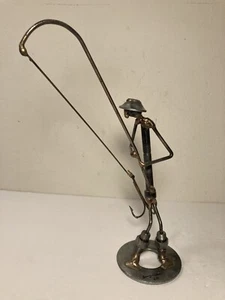 Sonny Dalton Steampunk Metal Sculpture Fisherman Fishing 10” - Picture 1 of 12