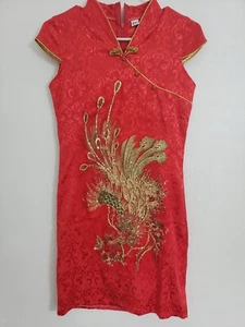 Cosplay Life Red and Gold Phoenix Brocade Chinese Traditional Cheongsam Dress S - Picture 1 of 8