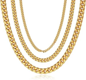 Gold Chain for Men,Cuban Link Chain Necklace for Men Women (22+2inch, 10mm Gold) - Picture 1 of 4