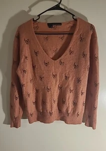 360 Cashmere Pink Skull Print Sweater Size Medium - Flaws Read Description - Picture 1 of 11