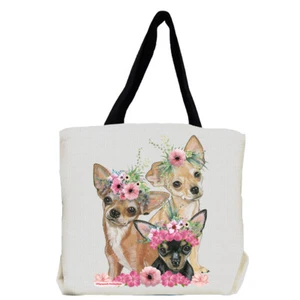 Chihuahua Dog with Flowers Tote Bag - Picture 1 of 1