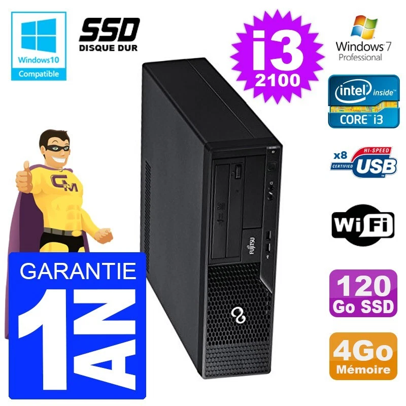 PC Fujitsu Esprimo E500 E85+Dt i3-2100 RAM 4Go SSD 120Go DVD Wifi W7 - Imagen 1 de 1
