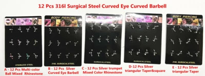 12 Piezas Acero Quirúrgico 316L Ojo Curvo Barra Curvada Cuerpo Piercing Joyería  Foto 1 de 4