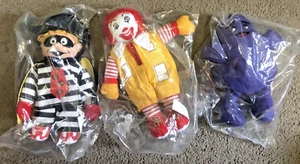 Vintage McDonald's Bean Bag Dolls of Ronald, Grimace, & Hamburglar 7" Tall NEW - Picture 1 of 10