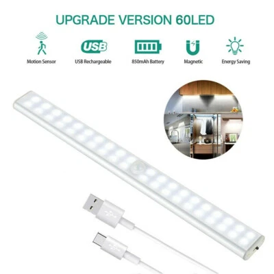 Lámpara de cocina recargable USB con sensor de movimiento debajo del armario 60 LED Foto 1 de 4