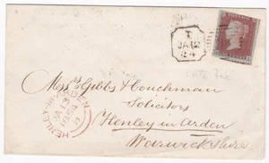 1854 3 MGN 1d IMPERF LONDON EINGERÜCKTE ECKEN LATE FEE DUPLEX >HENLEY IN ARDEN - Bild 1 von 2