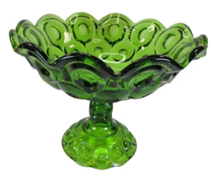 L E Smith Moon and Stars Green Large Pedestal Compote Dish Bowl 10" D, 8" T - Picture 1 of 13