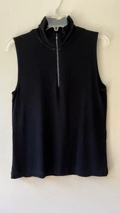 Chicos Traveler Sz L Wrinkle Free High Stand Neck Tank Top Black Stretch - Picture 1 of 5
