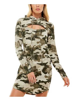 Vestido corto manga larga camuflaje con capucha corbata verde recortada YOUNIQUE para mujer M Foto 1 de 4