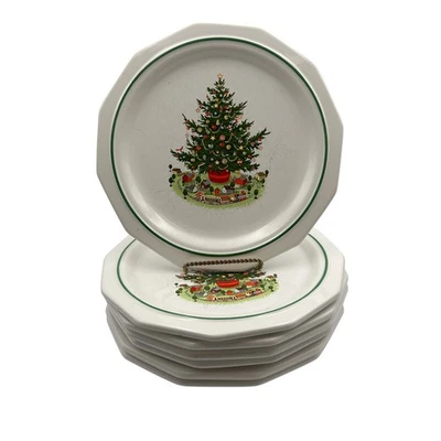 Vintage Christmas Heirloom Octagon Dinner Plates Set of 7 Holiday Decor 10.5" - Image 1 of 4