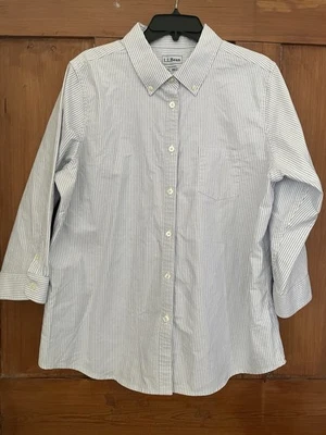Blusa Top Mujer LL Bean Azul Blanco Rayas Algodón Oxford XL Foto 1 de 4