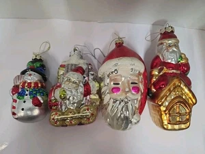 Lote de 4 adornos navideños vintage de vidrio mercurio tren muñeco de nieve de Santa tamaño grande - Imagen 1 de 10