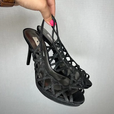 Nina New York Negro Brillo Jaula Tacones Cordones Talla 8M Noche Fiesta Foto 1 de 4