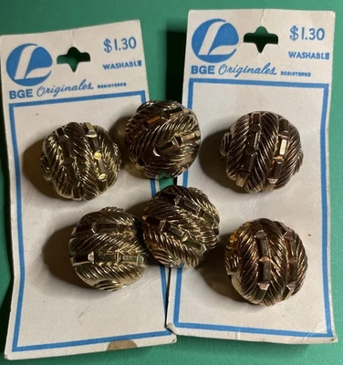 (6) BOTONES DE VÁSTAGO DE VIDRIO NEGRO BRILLO DORADO DECORATIVO BGE VINTAGE 7/8" CON GER-A12 Foto 1 de 2