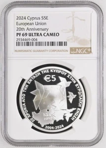 2024 Cyprus EUROPEAN UNION 20TH ANNIV Silver 5 Euro S5E PF69 Ultra Cameo NGC - Picture 1 of 5