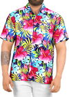Happy Bay hawaiianisches kurzärmeliges Herrenhemd mit Knopfleiste M Blumenblatt, mehrfarbig