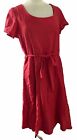 Wardrobe Red Linen Blend Dress Size 16 Embroidery Detail Maxi Short Sleeve Belt