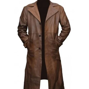 Mens Long Coat Real Brown Pure Leather Trench Batman vs Superman Leather Trench - Picture 1 of 4