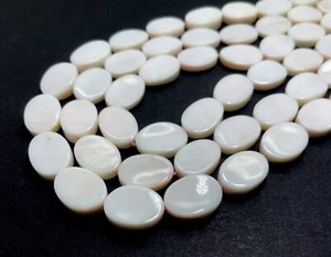 White Queen Shell Flat Oval Smooth Polished Gemstone Beads - PG275C - Picture 1 of 3