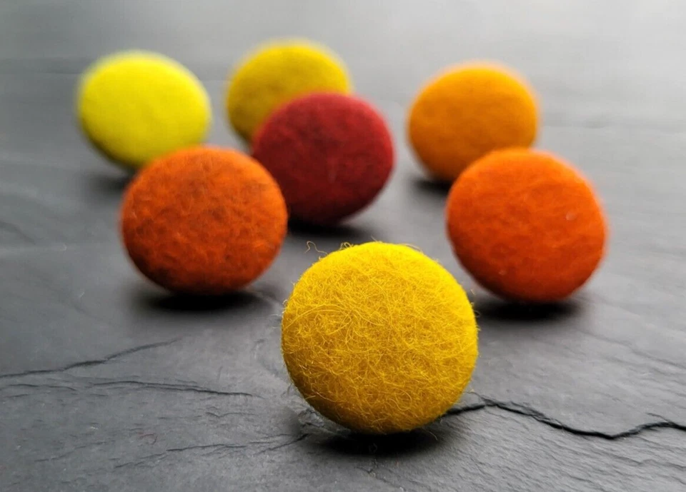 100% Wool Felt Orange & Yellow Fabric Covered 14, 19, 23, 25 or 31mm 80+ colours - Image 1 of 4