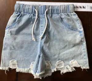NEW Denim High Waisted Drawstring Jean Shorts Distressed From Local Boutique - Picture 1 of 9