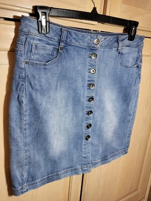 Falda de Jean RuffHewn Para Mujer 10 Elastizada Denim Abotonada Corta Informal Lápiz Mini Foto 1 de 4