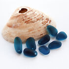 2 Blue Sea Glass Beads Cultured Large Pebble Shape with Drilled Hole - U018