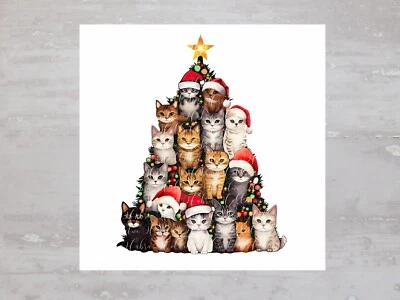 Árvore de Natal feita de gatos painel de tecido artesanato costura colcha bloco A397 - Imagem 1 de 4