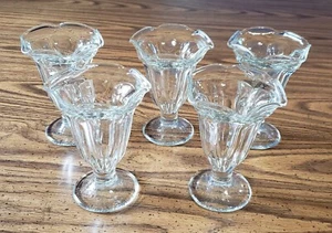 Vtg Anchor Hocking Clear Ice Cream Sundae Ruffle Footed Glasses - Set Of 5 - Picture 1 of 5