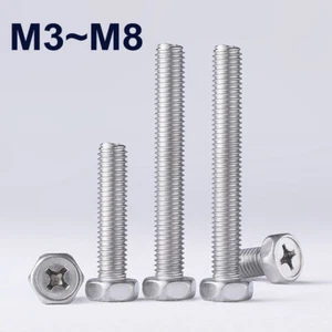 Hex Bolts M3~M8 L=5~60mm 304 Stainless Steel Phillips Drive Hexagon Head Screws - Picture 1 of 9