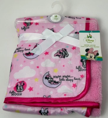 HTF NWT Disney Baby Hello Moon Night Sleepy Head Stars Pink Minnie Mouse Blanket - Image 1 of 4