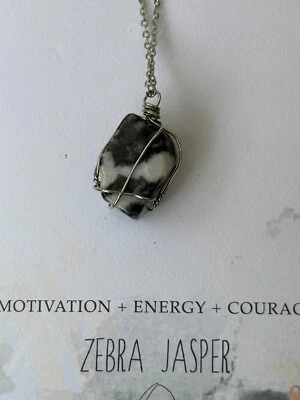 Cadena Freedom/Topshop tono plata y colgante de piedras preciosas JASPE CEBRA NUEVO CON ETIQUETAS Foto 1 de 3