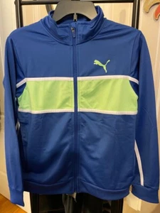 PUMA Boy's Full Zip - TRACK JACKET - Size L (14/16) -Blue /Green/White - NWT - Picture 1 of 10