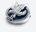 STERLING SILVER  Black Onyx Eagle Bird of Prey large Round statement Brooch Pin 