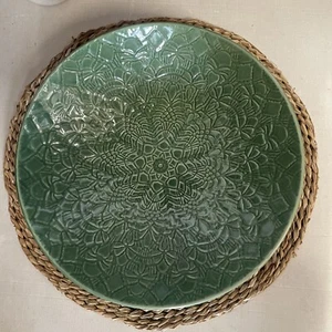 Beaver Farm Pottery Large Handmade Bowl 11.5"  Green Glazed Starburst Design - Picture 1 of 9