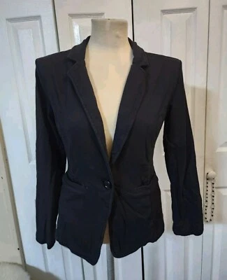 Blazer Caslon Negro 100% Algodón Jersey Elástico Un Botón Informal Talla Pequeña Foto 1 de 4