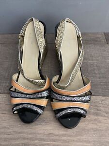 MIU MIU Glittery Wedge Sandals Size 38.5