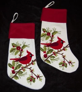 Balsam & Fir Trading Co. Cardinal Christmas Stockings Red Bird Wool Set of 2 #05 - Picture 1 of 2