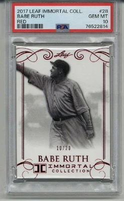 2017 LEAF IMMORTAL COLLECTION RED #28 BABE RUTH /20 YANKEES PSA 10 LOW POP RARE - Image 1 of 2