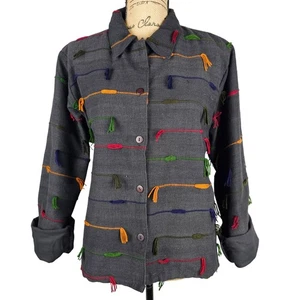 VTG. Paul Harris Design Jacket Women XL Gray Tassel Button Down Casual Stylish - Picture 1 of 17