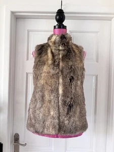 WHITE STUFF .. Brown Faux Fur Sleeveless Jacket Siz 8 - Picture 1 of 6