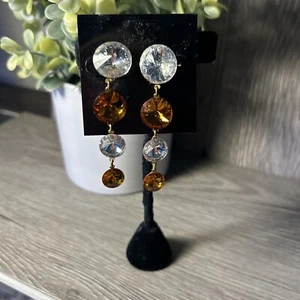 Clear and Amber Austian Crystal Drop Danlge Earrings Pierced - Picture 1 of 7