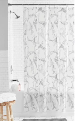 Mainstays Paris Torre Eiffel PEVA Cortina de Ducha, 70" x 72", Blanco/Negro/Gris Foto 1 de 4