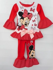 Valentine's Day Disney Minnie Mouse Pajama Outfit Handmade Ruffles Girls NEW - Picture 1 of 5
