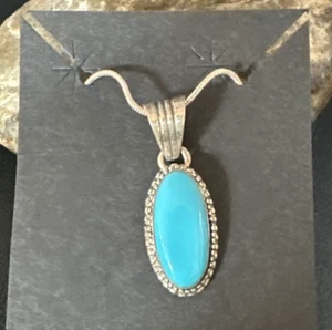 Blue Turquoise Pendant Navajo Sterling Silver Chain Necklace 20" 12601 - Picture 1 of 12